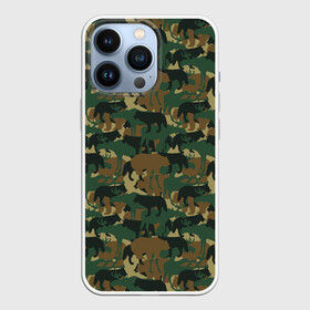 Чехол для iPhone 13 Pro с принтом Охотник (камуфляж из зверей) в городе Новоалтайск,  |  | Тематика изображения на принте: hunter | hunting | егерь | звери | капканы | лес | оружие | охота | охота на волка | охота на зайца | охота на кабана | охота на утку | охотник | ружьё