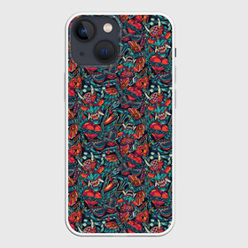 Чехол для iPhone 13 mini с принтом Демоны в городе Новоалтайск,  |  | tattoo | vintage | бес | винтаж | демон | живопись | кольщик | наколка | рисунок | сатана | старомодный | старый стиль | тату | тату мастер | тату машинка | тату салон | тату студия | татуировка | татуировщик