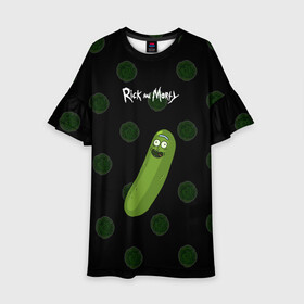 Детское платье 3D с принтом Rick Pickle в городе Новоалтайск, 100% полиэстер | прямой силуэт, чуть расширенный к низу. Круглая горловина, на рукавах — воланы | Тематика изображения на принте: morty | pickle | ram | randm | rick | rick and morty | злой морти | злой рик | морти | мультфильмы | огурец | портал рик и морти | рик | рик и морти | рик огурец | рик огурчик | сыендук