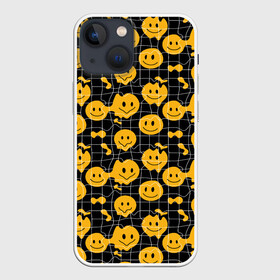 Чехол для iPhone 13 mini с принтом Психоделические смайлы в городе Новоалтайск,  |  | паттерн | плавление | психоделика | сетка | смайлы