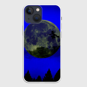 Чехол для iPhone 13 mini с принтом Зловещие Полнолуние в городе Новоалтайск,  |  | Тематика изображения на принте: ведьма летит над лесом | ведьма на метле | колдунья на метле | луна и ведьма | луна на хэллоуин | луна над лесом | лунный свет | полнолуние на хэллоуин