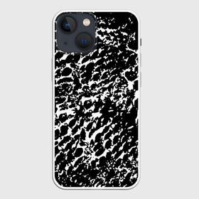 Чехол для iPhone 13 mini с принтом Хаос белого на черном в городе Новоалтайск,  |  | Тематика изображения на принте: абстракция | краска | мазки | паутина | принт | пятна | разводы | раскраска | рисунок | сетка | текстура | узор | хаотичный | чб | черно белое