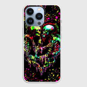 Чехол для iPhone 13 Pro с принтом Адская любовь в городе Новоалтайск,  |  | bright colors | day of the dead | drops | fireworks | halloween | heart | holiday | love | mexico | skeletons | spirits of the dead | splashes | брызги | день мертвых | духи мертвых | капли | любовь | мексика | праздник | сердце | скел