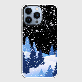 Чехол для iPhone 13 Pro с принтом Снежная ночь в зимнем лесу в городе Новоалтайск,  |  | Тематика изображения на принте: christmas | christmas tree | happy new year | merry christmas | new year | snow | snowflakes | tree | белый снег | декабрь | ёлка | елки | зима | зима близко | зимний орнамент | зимний узор | лес | моро | новый год | пейзаж | подарок | природа