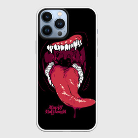Чехол для iPhone 13 Pro Max с принтом Пасть хищника в городе Новоалтайск,  |  | Тематика изображения на принте: day of the dead | dripping blood | fangs | happy halloween | holiday | long tongue | predator | teeth | день мертвых | длинный язык | зубы | капает кровь | клыки | праздник | хищник | хэллоуин