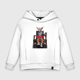 Детское худи Oversize хлопок с принтом Mr.Cat в городе Новоалтайск, френч-терри — 70% хлопок, 30% полиэстер. Мягкий теплый начес внутри —100% хлопок | боковые карманы, эластичные манжеты и нижняя кромка, капюшон на магнитной кнопке | бос | животные | кот | прикол | сфинкс