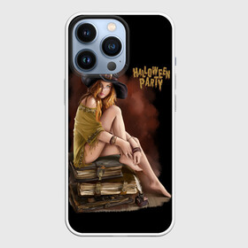 Чехол для iPhone 13 Pro с принтом Очаровательная ведьма в городе Новоалтайск,  |  | big | charming | happy halloween | hat | holiday | on books | sits | stern look | witch | большая | в очках | ведьма | на книгах | очаровательная | праздник | сидит | суровый взгляд | хэллоуин | шляпа