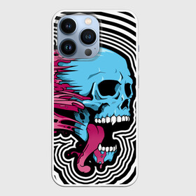 Чехол для iPhone 13 Pro с принтом Летящий череп в городе Новоалтайск,  |  | blood | blue | day of the dead | fangs | happy halloween | holiday | skull | день мертвых | клыки | кровь | праздник | синий | хэллоуин | череп