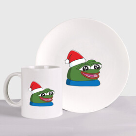 Набор: тарелка + кружка с принтом Pepe, pepe happy, Пепе хеппи, pepe happy new year в городе Новоалтайск, керамика | Кружка: объем — 330 мл, диаметр — 80 мм. Принт наносится на бока кружки, можно сделать два разных изображения. 
Тарелка: диаметр - 210 мм, диаметр для нанесения принта - 120 мм. | Тематика изображения на принте: frog pepe | happy | happy new year | mem | meme | peepo | pepe | pepe happy | pepe happy new year | лягушка пепе | лягушонок | лягушонок пепе | пепе хеппи | хеппи