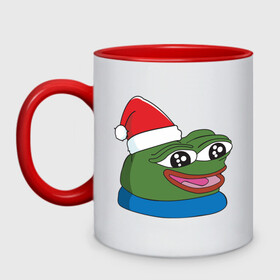 Кружка двухцветная с принтом Pepe, pepe happy, Пепе хеппи, pepe happy new year в городе Новоалтайск, керамика | объем — 330 мл, диаметр — 80 мм. Цветная ручка и кайма сверху, в некоторых цветах — вся внутренняя часть | Тематика изображения на принте: frog pepe | happy | happy new year | mem | meme | peepo | pepe | pepe happy | pepe happy new year | лягушка пепе | лягушонок | лягушонок пепе | пепе хеппи | хеппи