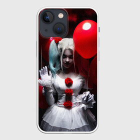 Чехол для iPhone 13 mini с принтом Плохая девочка с красными шарами в городе Новоалтайск,  |  | bad girl | balloons | blonde | clown | girl | halloween | happy halloween | holiday | red | white dress | witch | белое платье | блондинка | ведьма | воздушные шары | девушка | клоун | красные | праздник | хэллоуин