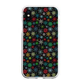 Чехол для iPhone XS Max матовый с принтом Разноцветные Снежинки в городе Новоалтайск, Силикон | Область печати: задняя сторона чехла, без боковых панелей | merry christmas | дед мороз | ёлка | зима | мороз | новый год | подарок | праздник | рождество | с новым годом | сантаклаус | снег | снеговик | снегурочка | снежинки | снежные узоры | узоры