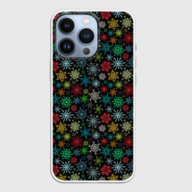 Чехол для iPhone 13 Pro с принтом Разноцветные Снежинки в городе Новоалтайск,  |  | merry christmas | дед мороз | ёлка | зима | мороз | новый год | подарок | праздник | рождество | с новым годом | сантаклаус | снег | снеговик | снегурочка | снежинки | снежные узоры | узоры