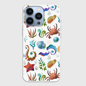 Чехол для iPhone 13 Pro с принтом Морской паттерн с крабами и водорослями в городе Новоалтайск,  |  | водоросли | краб | море | морской | подводный | рыба