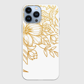 Чехол для iPhone 13 Pro Max с принтом Золотые цветы на белом в городе Новоалтайск,  |  | лето | листья | природа | цветы