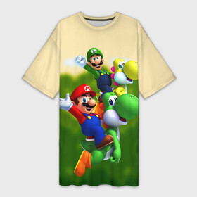 Платье-футболка 3D с принтом Mario  Luigi  Yoshi в городе Новоалтайск,  |  | dinosaur | game | luigi | mario | nintendo | super | video game | yoshi | видео игра | динозавр | игра | йоши | луиджи | марио | нинтендо | супер марио