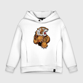 Детское худи Oversize хлопок с принтом Boom Tiger в городе Новоалтайск, френч-терри — 70% хлопок, 30% полиэстер. Мягкий теплый начес внутри —100% хлопок | боковые карманы, эластичные манжеты и нижняя кромка, капюшон на магнитной кнопке | 2022 | animal | cat | lion | tiger | год тигра | животные | зверь | зубы | кот | кошка | лев | охотник | полосатый | природа | тигр | тигренок | тигрица | хищник