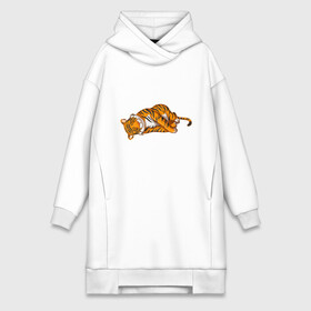Платье-худи хлопок с принтом Спящий тигр в городе Новоалтайск,  |  | 2022 | animal | cat | lion | tiger | год тигра | животные | зверь | зубы | кот | кошка | лев | охотник | полосатый | природа | тигр | тигренок | тигрица | хищник