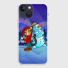 Чехол для iPhone 13 mini с принтом Тигр и снеговик Новогодние в городе Новоалтайск,  |  | 2022 | год тигра | новый год | новый год 2022 | символ года | тигр | тигренок | тигрица | тигры