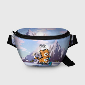 Поясная сумка 3D с принтом Тигренок  на  самокате в городе Новоалтайск, 100% полиэстер | плотная ткань, ремень с регулируемой длиной, внутри несколько карманов для мелочей, основное отделение и карман с обратной стороны сумки застегиваются на молнию | 2022 | год тигра | новый год | новый год 2022 | символ года | тигр | тигренок | тигрица | тигры
