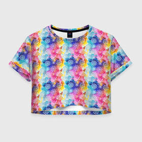 Женская футболка Crop-top 3D с принтом Радужные Снежные Узоры в городе Новоалтайск, 100% полиэстер | круглая горловина, длина футболки до линии талии, рукава с отворотами | merry christmas | дед мороз | ёлка | зима | мороз | новый год | подарок | праздник | рождество | с новым годом | сантаклаус | снег | снеговик | снегурочка | снежинки | снежные узоры | узоры