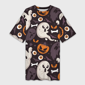 Платье-футболка 3D с принтом Мрачный праздник в городе Новоалтайск,  |  | иллюстрация | конфеты | метла | призрак | черепа