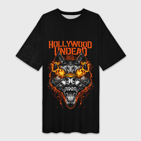 Платье-футболка 3D с принтом Hollywood Undead DAY of the DEAD в городе Новоалтайск,  |  | Тематика изображения на принте: hollywood undead | hu | андед | волк | волчья голова | голивуд | голливуд | голливудская нежить | группа | гу | огненные глаза | огненный взгляд | орел | оскал | пасть | птица | реп | рок | рэп | рэпкор | силуэт