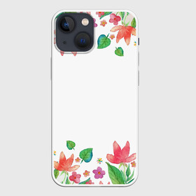 Чехол для iPhone 13 mini с принтом Рамка из розовых и зеленых листьев в городе Новоалтайск,  |  | лепесток | лето | листья | природа | флора | цветы