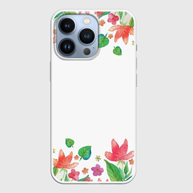 Чехол для iPhone 13 Pro с принтом Рамка из розовых и зеленых листьев в городе Новоалтайск,  |  | Тематика изображения на принте: лепесток | лето | листья | природа | флора | цветы