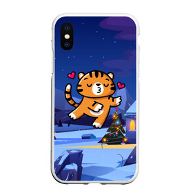 Чехол для iPhone XS Max матовый с принтом Влюбленный тигренок с сердечками в городе Новоалтайск, Силикон | Область печати: задняя сторона чехла, без боковых панелей | Тематика изображения на принте: 2022 | год тигра | новый год | новый год 2022 | символ года | тигр | тигренок | тигрица | тигры