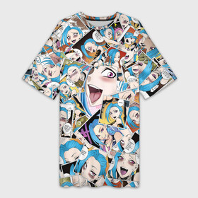 Платье-футболка 3D с принтом Jinx Ahegao в городе Новоалтайск,  |  | ahegao | anime | league of legends | lol | manga | аниме | ахегао | коллаж | комикс | манга | паттерн