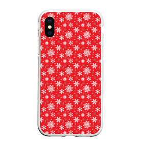 Чехол для iPhone XS Max матовый с принтом Снежинки (красный фон) в городе Новоалтайск, Силикон | Область печати: задняя сторона чехла, без боковых панелей | merry christmas | дед мороз | ёлка | зима | мороз | новый год | подарок | праздник | рождество | с новым годом | сантаклаус | снег | снеговик | снегурочка | снежинки | снежные узоры | узоры