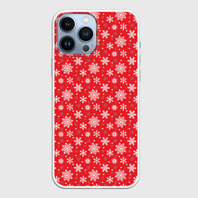 Чехол для iPhone 13 Pro Max с принтом Снежинки (красный фон) в городе Новоалтайск,  |  | Тематика изображения на принте: merry christmas | дед мороз | ёлка | зима | мороз | новый год | подарок | праздник | рождество | с новым годом | сантаклаус | снег | снеговик | снегурочка | снежинки | снежные узоры | узоры