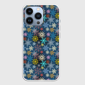 Чехол для iPhone 13 Pro с принтом Красочные Снежинки в городе Новоалтайск,  |  | merry christmas | дед мороз | ёлка | зима | мороз | новый год | подарок | праздник | рождество | с новым годом | сантаклаус | снег | снеговик | снегурочка | снежинки | снежные узоры | узоры