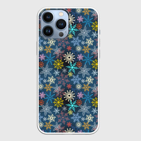 Чехол для iPhone 13 Pro Max с принтом Красочные Снежинки в городе Новоалтайск,  |  | Тематика изображения на принте: merry christmas | дед мороз | ёлка | зима | мороз | новый год | подарок | праздник | рождество | с новым годом | сантаклаус | снег | снеговик | снегурочка | снежинки | снежные узоры | узоры