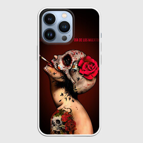 Чехол для iPhone 13 Pro с принтом Ведьма с красной розой в городе Новоалтайск,  |  | Тематика изображения на принте: body art | cigarette | day of the dead | halloween | happy halloween | holiday | nude witch | profile | red rose | skull | tattoo | боди арт | день мертвых | красная роза | обнаженная ведьма | праздник | профиль | тату | хэллоуин