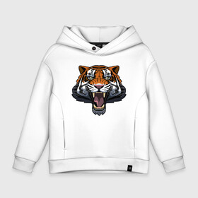 Детское худи Oversize хлопок с принтом Scary Tiger в городе Новоалтайск, френч-терри — 70% хлопок, 30% полиэстер. Мягкий теплый начес внутри —100% хлопок | боковые карманы, эластичные манжеты и нижняя кромка, капюшон на магнитной кнопке | 2022 | animal | cat | lion | tiger | год тигра | животные | зверь | зубы | кот | кошка | лев | охотник | полосатый | природа | тигр | тигренок | тигрица | хищник