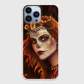 Чехол для iPhone 13 Pro Max с принтом Рыжая Ведьма с розами в городе Новоалтайск,  |  | Тематика изображения на принте: body art | day of the dead | face painting | halloween | happy halloween | holiday | redhaired witch | skull | thorns and roses | боди арт | день мертвых | праздник | роспись на лице | рыжая ведьма | хэллоуин | череп | шипы и розы
