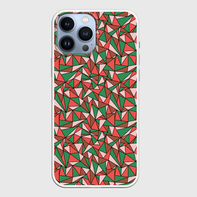 Чехол для iPhone 13 Pro Max с принтом Абстракция из красных и зеленых треугольников в городе Новоалтайск,  |  | Тематика изображения на принте: abstraction | lines | triangles | абстракция | зеленый | коричневый | красный | линии | молодежный | розовый | треугольники | узор | фигуры