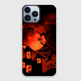 Чехол для iPhone 13 Pro Max с принтом Красная луна на Хэллоуин в городе Новоалтайск,  |  | Тематика изображения на принте: bats | evil spirits | graveyard with crosses | halloween | happy halloween | holiday | night | pumpkins | red moon | spider | кладбище с крестами | красная луна | летучие мыши | нечисть | ночь | паук | праздник | тыквы | хэллоуин
