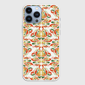 Чехол для iPhone 13 Pro Max с принтом Хохломские узоры II (white) в городе Новоалтайск,  |  | Тематика изображения на принте: паттерн | роспись | россия | узор | хохлома