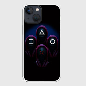 Чехол для iPhone 13 mini с принтом КРУГ, КВАДРАТ, ТРЕУГОЛЬНИК | ИГРА В КАЛЬМАРА в городе Новоалтайск,  |  | аноним | игра в кальмара | игра в кальмаров | игра на выживание | игры | квадрат | круг | маска | сериал | сотрудник | треугольник | фильм