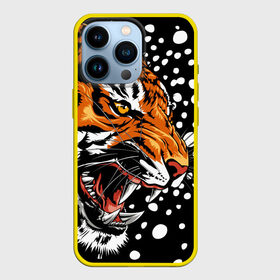 Чехол для iPhone 13 Pro с принтом Амурский тигр и снегопад в городе Новоалтайск,  |  | 2022 | amur tiger | beast | grin | new year | night | open mouth | predator | profile | snowfall | winter | year of the tiger | амурский тигр | год тигра | зверь | зима | новый год | ночь | оскал | открытая пасть | профиль | снегопад | хищник