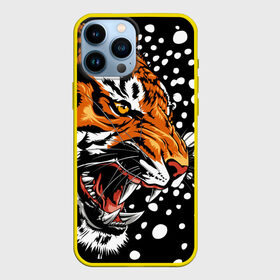 Чехол для iPhone 13 Pro Max с принтом Амурский тигр и снегопад в городе Новоалтайск,  |  | 2022 | amur tiger | beast | grin | new year | night | open mouth | predator | profile | snowfall | winter | year of the tiger | амурский тигр | год тигра | зверь | зима | новый год | ночь | оскал | открытая пасть | профиль | снегопад | хищник