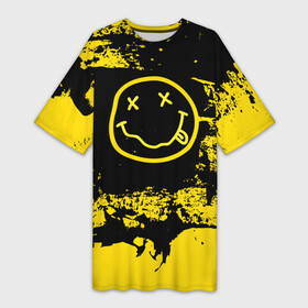Платье-футболка 3D с принтом Нирвана Гранж  Nirvana Smile в городе Новоалтайск,  |  | Тематика изображения на принте: album | curt | grunge | kobain | logo | music | nevermind | nirvana | rock | smells like | smile | teen spirit | альбом | брызги | гитара | гранж | курт кобейн | логотип | музыка | невермайнд | нирвана | потертости | рок | смайл | стикер