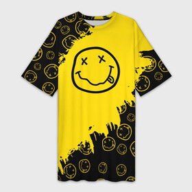 Платье-футболка 3D с принтом Nirvana Smile  Нирвана Рваный Паттерн в городе Новоалтайск,  |  | Тематика изображения на принте: album | curt | grunge | kobain | logo | music | nevermind | nirvana | pattern | rock | smells like | smile | teen spirit | альбом | брызги | гитара | гранж | курт кобейн | логотип | музыка | невермайнд | нирвана | паттерн | потертости | рок | сма