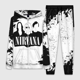 Женский костюм 3D с принтом Нирвана Рок Группа Гранж ЧБ | Nirvana в городе Новоалтайск,  |  | album | curt | group | grunge | kobain | logo | music | nevermind | nirvana | pattern | rock | smells like | smile | teen spirit | альбом | брызги | гитара | гранж | группа | курт кобейн | логотип | музыка | невермайнд | нирвана | паттерн | потер