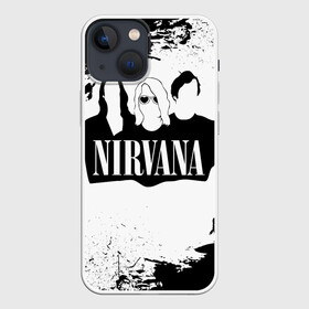 Чехол для iPhone 13 mini с принтом Нирвана Рок Группа Гранж ЧБ | Nirvana в городе Новоалтайск,  |  | Тематика изображения на принте: album | curt | group | grunge | kobain | logo | music | nevermind | nirvana | pattern | rock | smells like | smile | teen spirit | альбом | брызги | гитара | гранж | группа | курт кобейн | логотип | музыка | невермайнд | нирвана | паттерн | потер