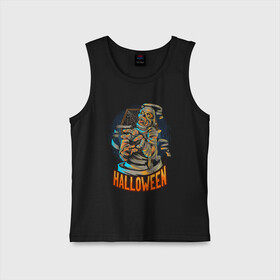Детская майка хлопок с принтом Halloween Mummy в городе Новоалтайск,  |  | art | bones | cobweb | halloween | moon | mummy | skeleton | skull | арт | кости | луна | мумия | паутина | скелет | хэллоуин | хэлуин | череп
