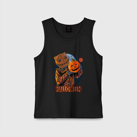 Детская майка хлопок с принтом Halloween Scarecrow в городе Новоалтайск,  |  | art | bat | halloween | halwin | moon | pumpkin | scarecrow | stuffed | арт | летучая мышь | луна | пугало | тыква | хэллоуин | хэлуин | чучело